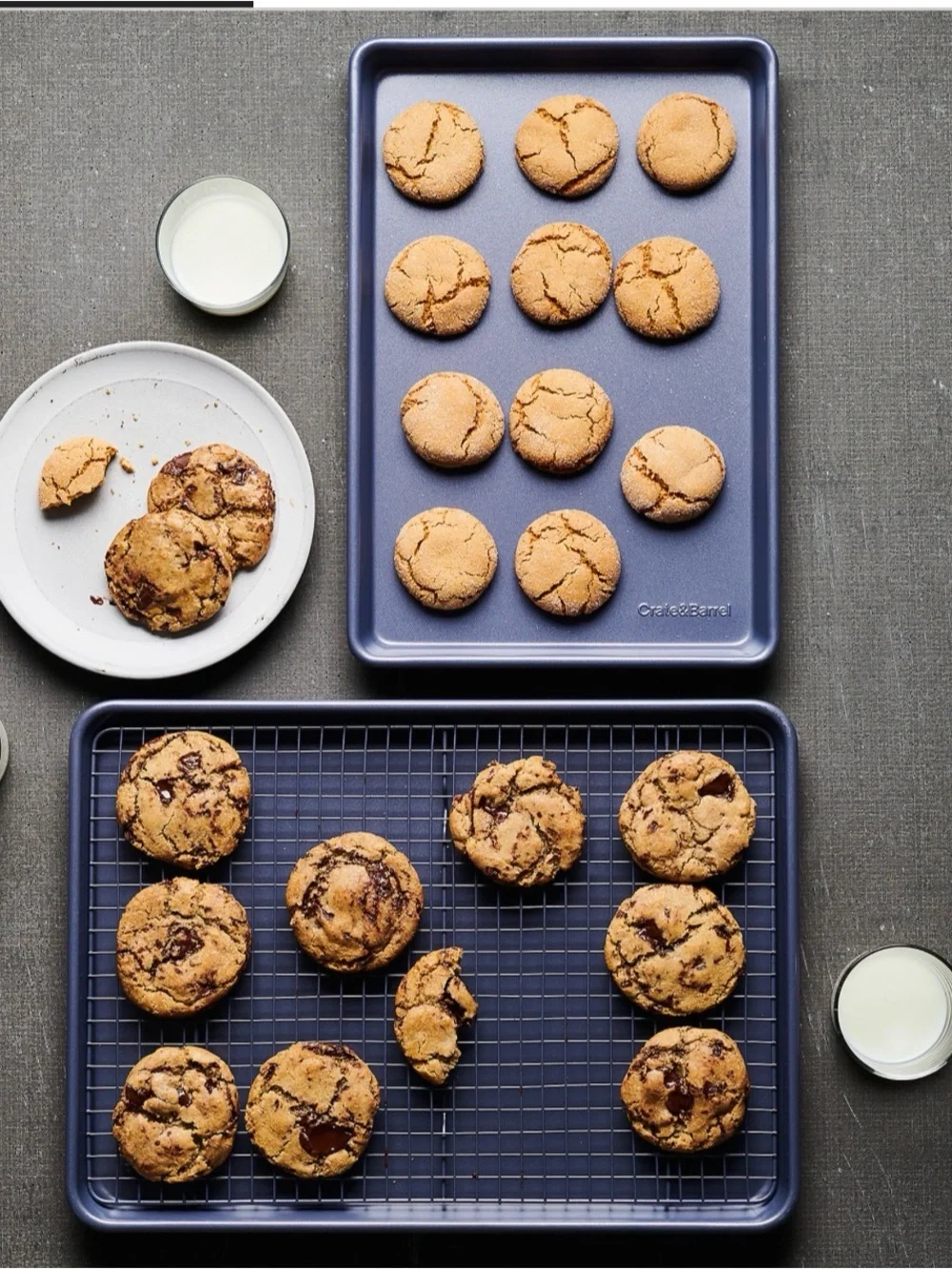 Crate & Barrel Slate Blue Silicone Nonstick Half Sheet Pan and Cooling Rack Set